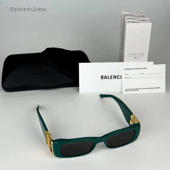 NEW Balenciaga BB0096S 006 Green Gold Logo Grey Rectangle Unisex Sunglasses - Picture 10 of 14